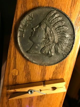 Early 1900s Large Lucky Penny Indian Head Souvenir Of Plymouth Mass