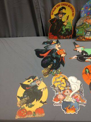(9) Vintage Halloween,  WITCHES,  Cardboard Cut - out Figures.  Wall hangers 2