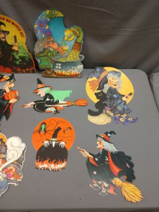 (9) Vintage Halloween,  WITCHES,  Cardboard Cut - out Figures.  Wall hangers 3