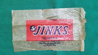 1930 JINKS VANILLA 5 CENT CANDY BAR WRAPPER WM.  M.  HARDIE CO.  WUEST,  CLEVELAND OH 2