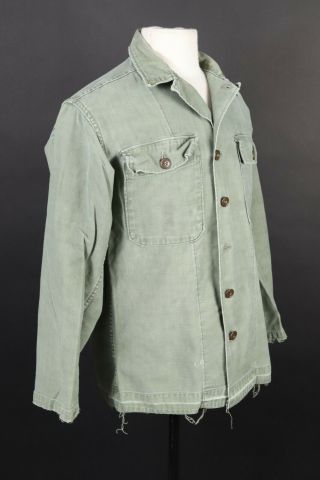 Vintage 60s Us Army Og - 107 Sateen Uniform Fatigue Utility Shirt Usa Mens Medium