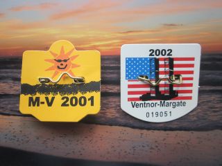 2 Margate / Ventnor Jersey Seasonal Beach Badges/tags 2001 & 2002