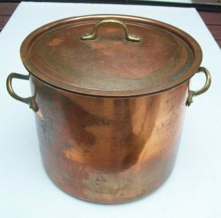 Vintage 4 Quart Qt Solid Copper Stock Pot With Lid Cookware B & And M? Douro?