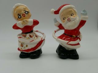 Hula Hoop Santa & Mrs Claus Salt And Pepper Shakers Lefton Extremely Rare