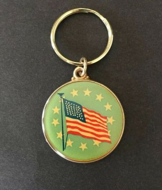 Vintage Keychain American Flag Key Ring Metal And Enamel Fob Stars & Stripes