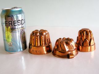 3 Miniature Copper Molds Antique/vintage One Marked Q.  A.  M.  For Pudding,  Jelly