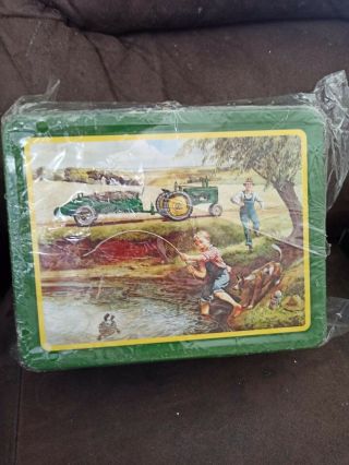 Vintage John Deere Metal Lunch Box " Turtle Trouble " Boy Fishing With Dad