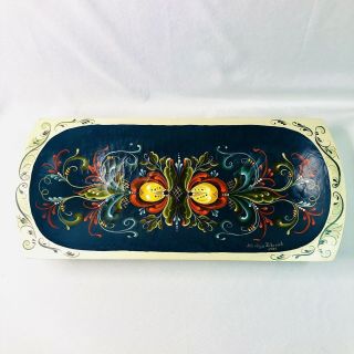 Vintage Handcrafted Wooden Dough Bowl Rosemaling Painted Artist Signed Peterich