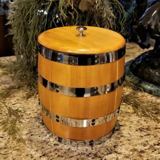 Vintage Towle Wood Barrel Ice Bucket Cooler With Insert 12 " H