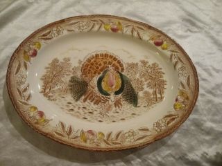 Vintage Turkey Platter Plate 20 " Transferware Thanksgiving Holiday Table Decor