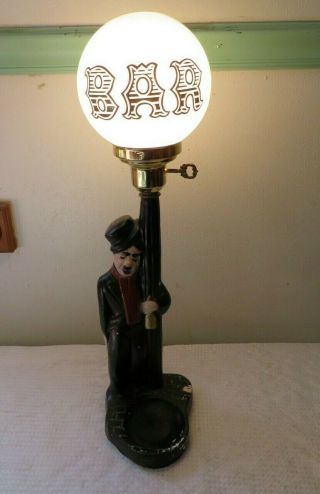 Vintage Charlie Chaplin Bar Lamp Chalkware Hobo Light Drunk Leaning On Lamp Post 2
