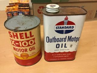 Quart Can Of Shell X - 100 Motor Oil And One Quart Standard Boat Oil