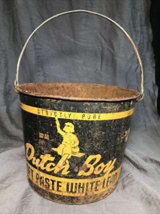 Vintage Dutch Boy Soft Paste White Lead Paint 25 Lbs Bucket Pail W/ Handle