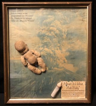 Rare Vintage Mount St.  Helens Eruption Ashware Baby Volcanic Ash Bottle & Print
