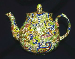 Wade Heath England A Porcelain Teapot Lid Blue Paisley Chintz & Leaves Gold Rim