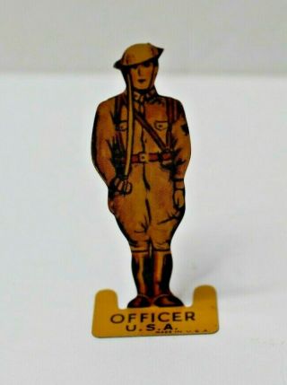 Vintage Tin Litho Cracker Jack Usa Officer Soldier Figure Metal 2 1/4 " Tall