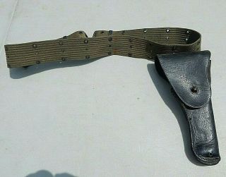 Vietnam Era Us Marked M1916 Colt 45 Leather Holster By Bucheimer W/ Us Web Belt