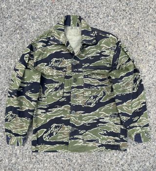 Vintage Tiger Stripe Camouflage Camo Jacket Shirt Am Vietnam Vtg Military