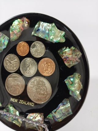 Vintage: Zealand Abalone And Coin Souvenir Plate,  Resin. 2