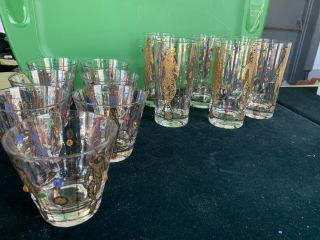 Vintage Culver Harlequin Court Jester Jeweled Glasses Highball And Lowball