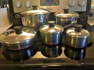 Vintage Revere Ware Copper Bottom Cookware 10 Piece Set With Lids Made In Usa