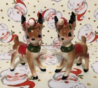 Kreiss Christmas Reindeer Salt Pepper Shakers Circa 1950’s