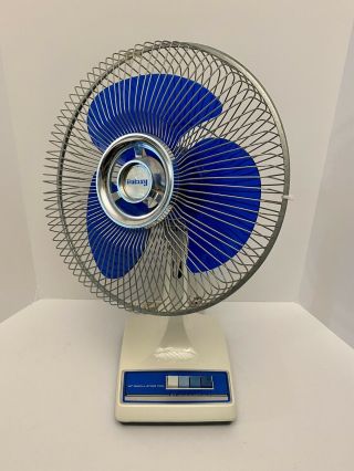 Vintage Galaxy 12” Oscillating 12 - 1 Blue Blades Fan 3 Speed Retro Vgc