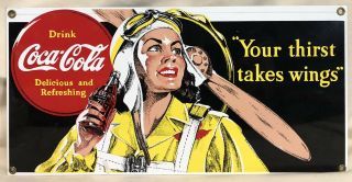Coca - Cola Ande Rooney Porcelain Enameled Sign " Your Thirst Takes Wings " 14 " X7 "