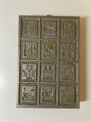 Antique Metal Wood 12 Mold Springerle Cookie Mold Press Stamp