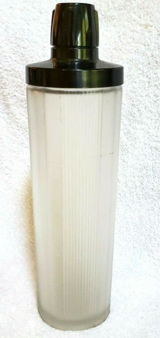 Lg Art Deco Vintage Ribbed Frosted Glass Empire Cocktail Shaker Barware Martini