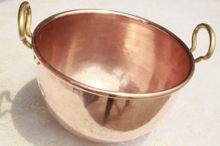 Vintage French Copper Mixing Bowl Pan Bronze Handles Rolled Rim 11.  6qrt 10.  8inch