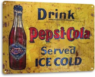 Pepsi Cola Cold Vintage Rustic Retro Tin Metal Sign