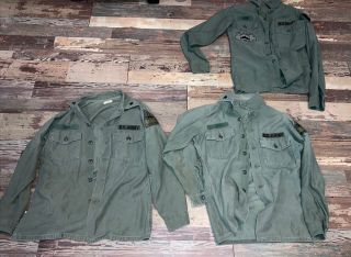 Vtg.  Vietnam Era Us Army Patches Cotton Sateen Uniform Jacket Shirt,  Medium X3