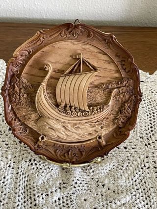Vintage Carved Wood Resin 3d Wall Plate Plaque " Island " G.  Muraro