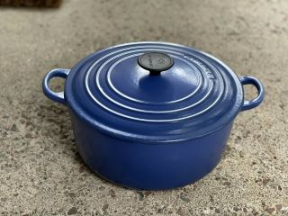 Le Creuset France 26 Blue Enamel Cast Iron Round Dutch Oven With Lid 5 1/2 Qt