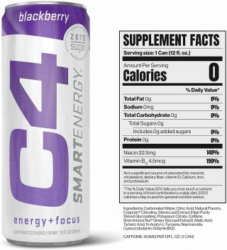 C4 Smart Natural Energy Drinks With Zero Sugar & Calories Blackberry 12 Pack