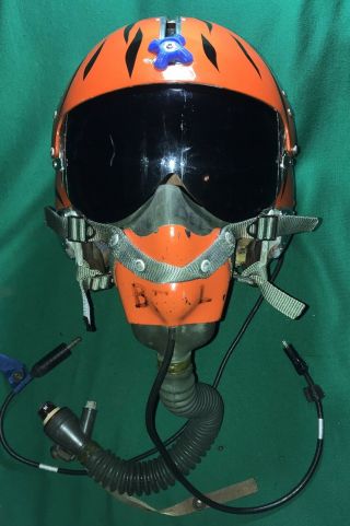 Vietnam Era Msa Navy Aph - 5 Pilot Helmet W Hardman Connectors & Oxygen Mask Named