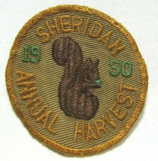 Rare 1950 Sheridan Illinois Il Annual Harvest Jacket Patch Badge Squirrel Vtg