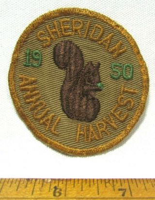 RARE 1950 Sheridan Illinois IL Annual Harvest Jacket Patch Badge Squirrel Vtg 2