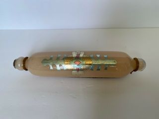 Antique Hand Painted Glass Rolling Pin - Over 100 Years Old - 14 "