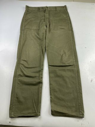 Vintage Military Sateen Cotton Pants Trousers Vietnam Era Army Green Men’s Large