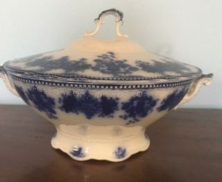 Clarence Flow Blue Grindley Covered Serving Tureen With Ladle Opening