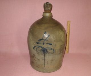 Antique 19th C Stoneware Red Wing Bee Sting Lazy 8 Decorated 4 Gallon Jug