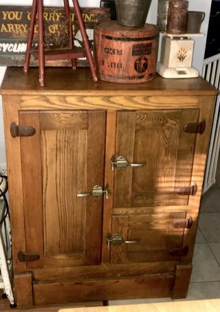 Antique Vintage Oak Wood Ice Box