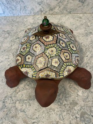 Mackenzie Childs Pottery Ceramic Terra Cotta Lidded Turtle Tureen With Ladle