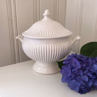 French Country White Ironstone Soup Tureen,  Antique Vintage,  Shabby Chic Wedding