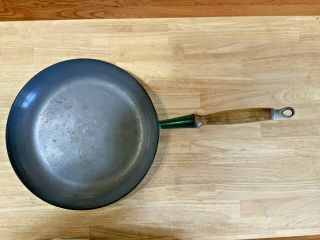 Vintage Le Creuset 11.  5” 29 Green Enamel Skillet Frying Pan Long Wood Handle