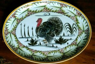 Vintage Turkey Thanksgiving Serving Set Made In Italy Mancioli Handpainted 