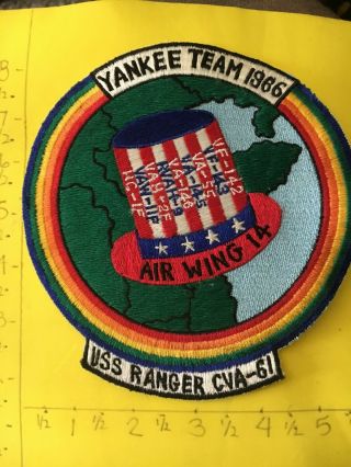 Us Navy Usn Uss Ranger Cva - 61 Yankee Team 1966 Vietnam Patch 6/8 Theater Made?