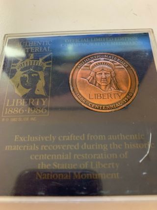 Statue Of Liberty Authentic Materials Centennial 1886 - 1986 Medal - Incased
